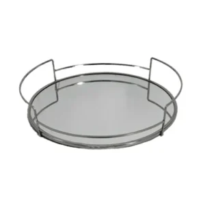 BANDEJA PRATA METAL REDONDA ESPELHO M 30X30X7,6