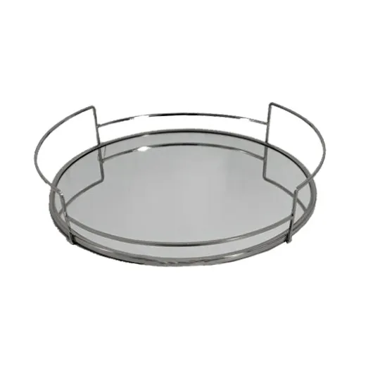 BANDEJA PRATA METAL REDONDA ESPELHO M 30X30X7,6