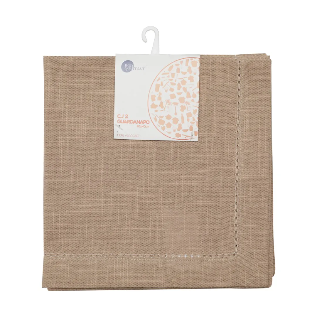 Conjunto 2 Guardanapos Algodão Ponto Ajour Luxo Taupe 40x40cm
