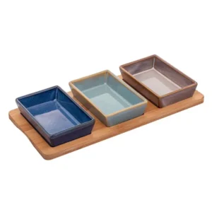 CJ 3 PETISQUEIRAS C/BANDEJA EM BAMBU 31CM X 14,5CM X 3