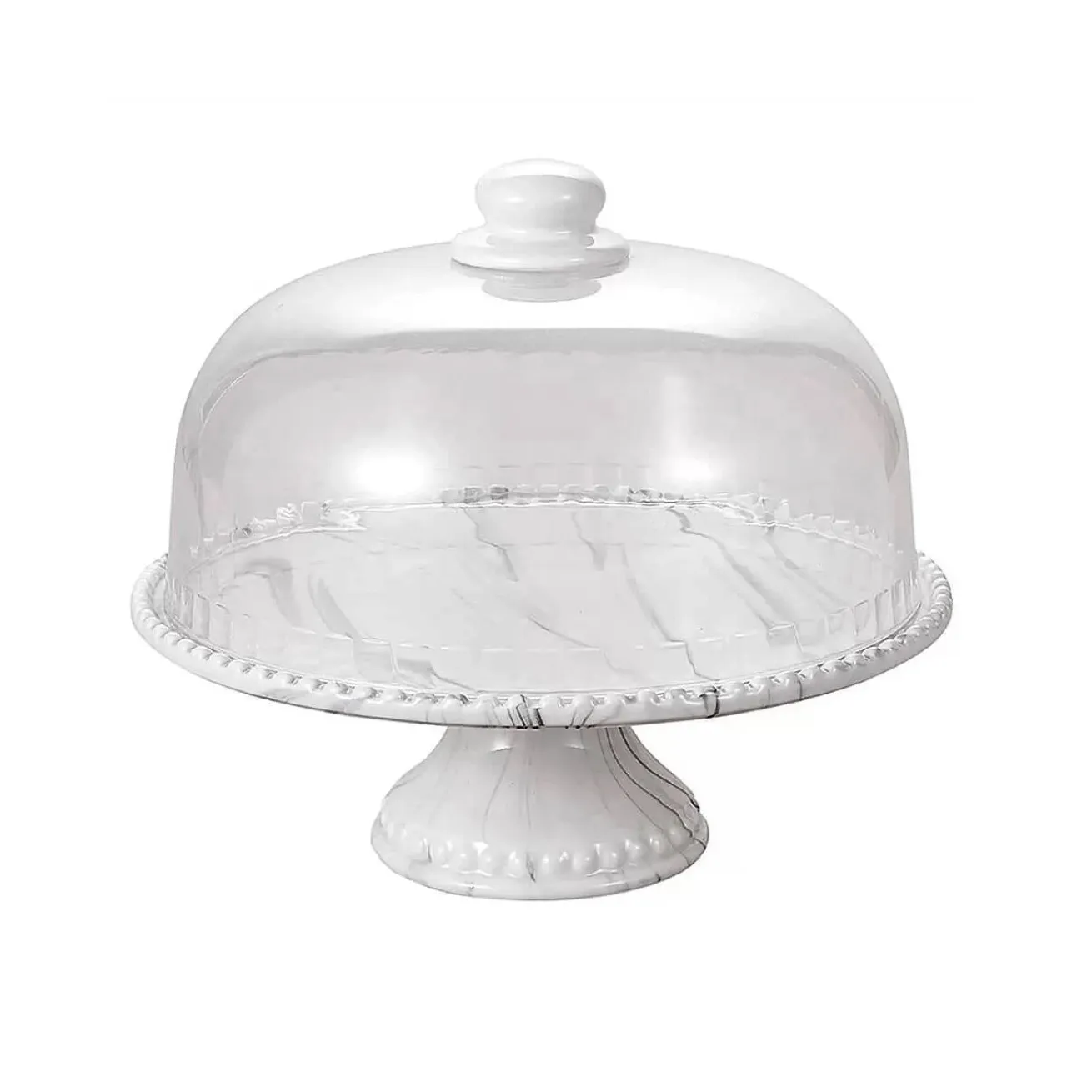 Porta Bolo Porcelana com Cúpula Acrílico 22,5x21cm