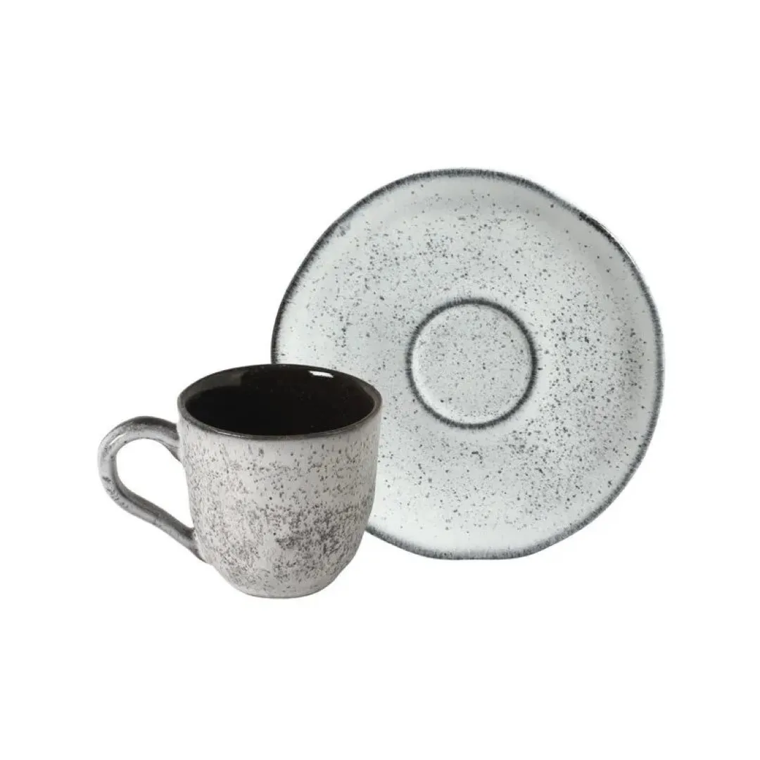 Conjunto 6 Xícaras de Café Stoneware com Pires Orgânico Echo Branco 120ml